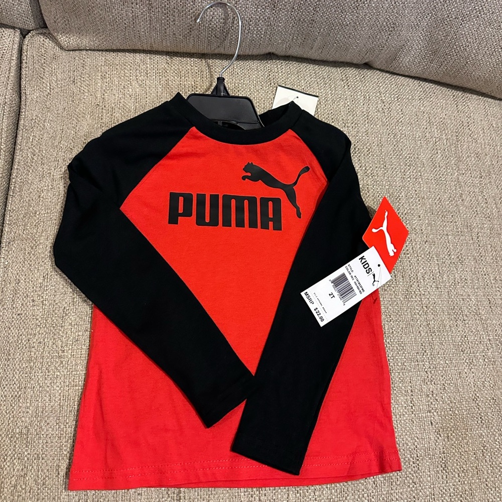 Puma Kids Long Sleeve Red and Black Tee